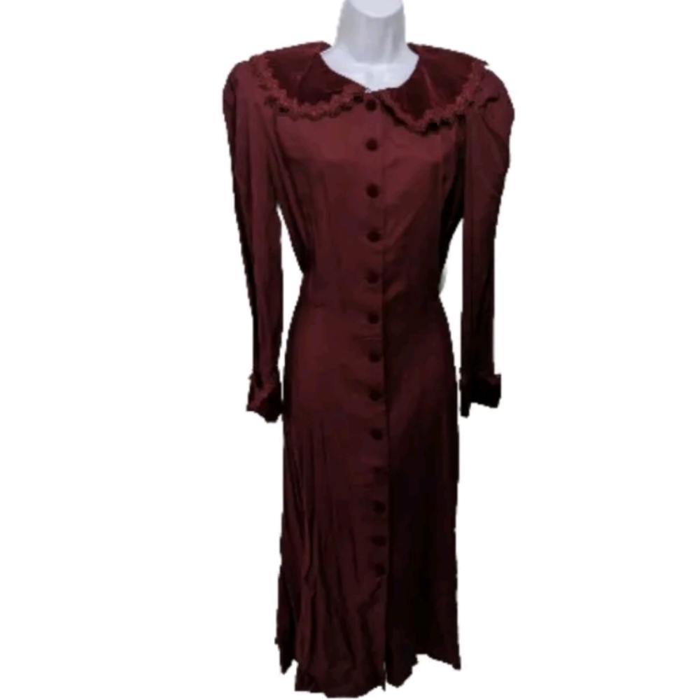 NWT L.G. Star Red Velvet Trim Maxi Dress 14 Long Sleeve 80s Victorian Whimsigoth